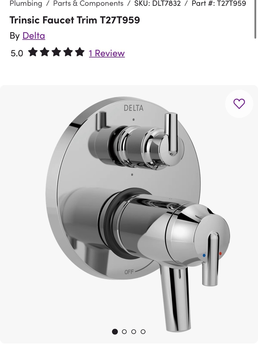 Delta Trinsic Polished Chrome Shower Valve Trim